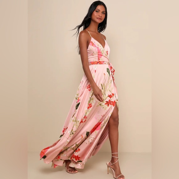 Lulu’s Still the One Blush Pink Floral Print Satin Maxi Dress - Picture 2 of 8
